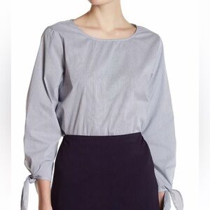 Vince Camuto Blouse Tie Sleeve Pinstripe Divine Blue Women's Size Medium